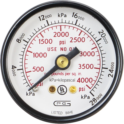 Pressure Gauges, 1-1/2" , 0 - 4000 psi, Back Mount, Analogue Equipment World