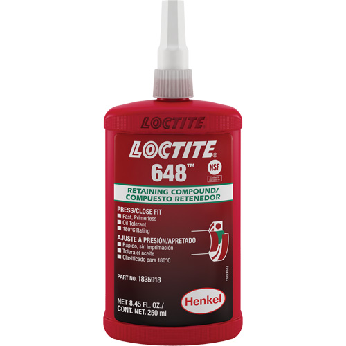 Loctite&reg; 648 Retaining Compound, 250 ml, Bottle, Green Equipment World