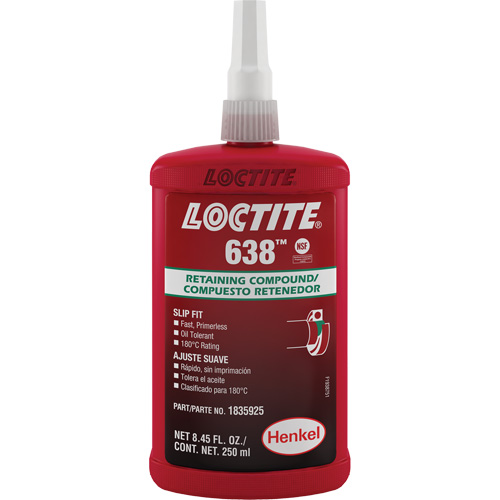 Loctite&reg; 638 Retaining Compound, 250 ml, Bottle, Green Equipment World