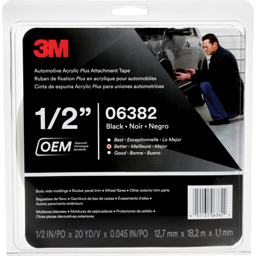 Ruban en acrylique de 3M pour l'automobile, 18 m (60') lo x 12,7 mm (1/2") la, 45 mils, Acrylique Equipment World