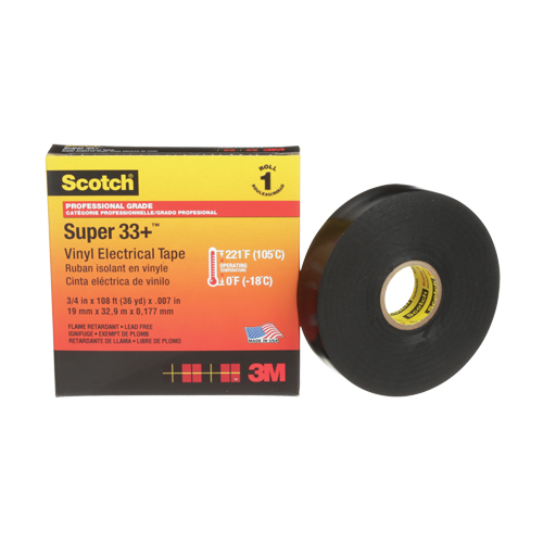 Ruban isolant en vinyle Super 33+ Scotch, 19 mm (3/4") x 33 m (108'), Noir, 7 mils Equipment World