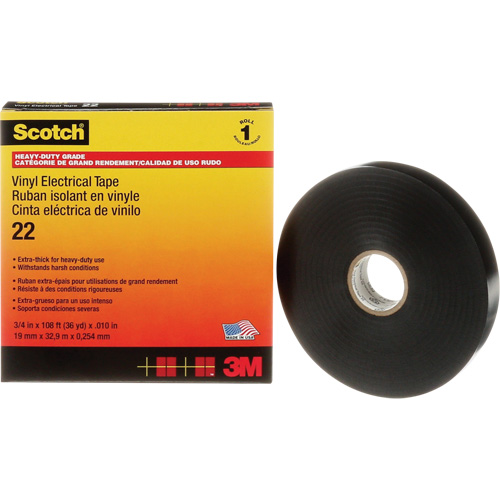 Ruban isolant en vinyle Scotch, 19 mm (3/4") x 33 m (108'), Noir, 10 mils Equipment World