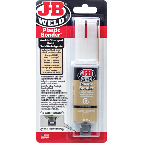 Plastic Bonder Adhesive, 25 ml, Syringe, Two-Part, Tan Equipment World