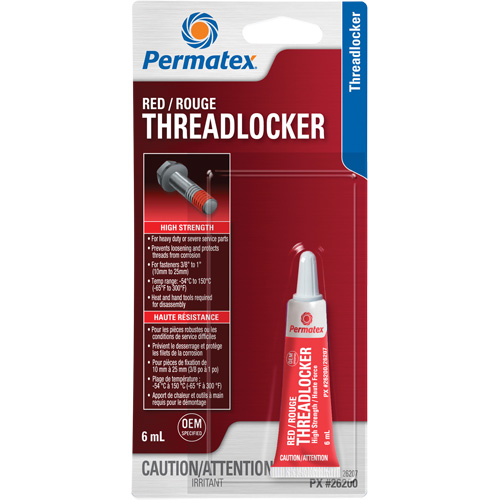 Permanent Strength Threadlocker, Red, High, 6 ml, Tube Equipment World