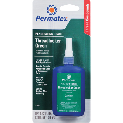 Penetrating Grade Threadlocker, Green, Low, 36 ml, Bottle Equipment World