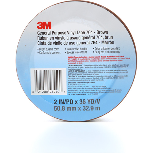 764 General-Purpose Vinyl Tape, 50.8 mm (2") W x 32.9 m (108') L, 5 mils, Brown Equipment World