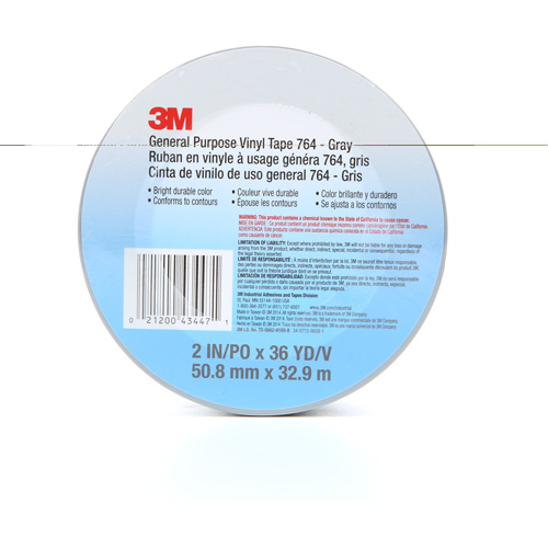 764 General-Purpose Vinyl Tape, 50.8 mm (2") W x 32.9 m (108') L, 5 mils, Grey Equipment World