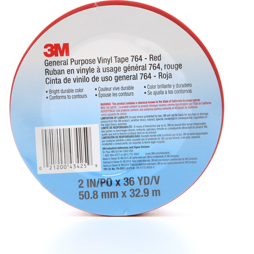 Ruban en vinyle pour travaux g&eacute;n&eacute;raux 764, 50,8 mm (2") la x 32,9 m (108') lo, 5 mils, Rouge Equipment World