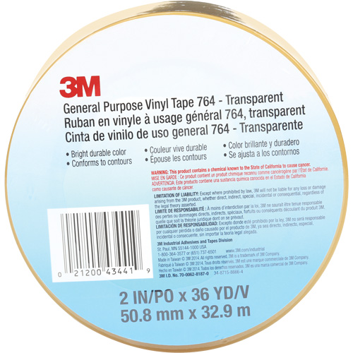 764 General-Purpose Vinyl Tape, 50.8 mm (2") W x 32.9 m (108') L, 5 mils, Clear Equipment World