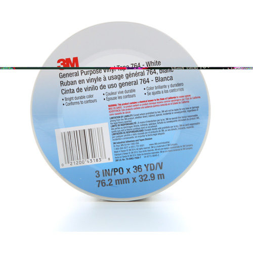 764 General-Purpose Vinyl Tape, 76 mm (3") W x 32.9 m (108') L, 5 mils, White Equipment World