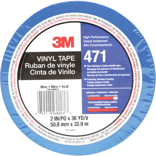 Ruban en vinyle 471, 50,8 mm (2") la x 32,9 m (108') lo, 5,2 mils, Bleu Equipment World