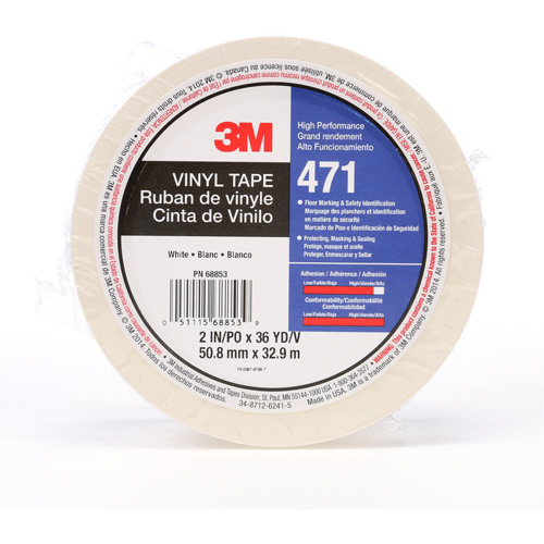 471 Vinyl Tape, 50.8 mm (2") W x 32.9 m (108') L, 5.2 mils, White Equipment World