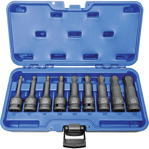 BNH-912M 1/2" Drive Metric Ball Nose Hex Impact Socket Set, Hex, 1/2" Drive, 9 Pcs Equipment World