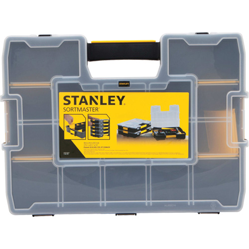 SortMaster&reg; Stackable Small Parts Organizer, 17-3/8" W x 13" D x 3-1/2" H, Black Equipment World