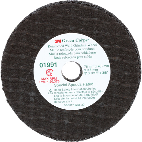 Green Corps Cut-Off Wheel, 3" x 0.188", 3/8" Arbor, Type 1, Aluminum Oxide, 35000 RPM Equipment World