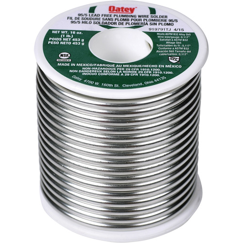 95/5 Plumbing Solder, Lead-Free, 95% Tin 5% Antimony, Solid Core, 0.3125" Dia. Equipment World