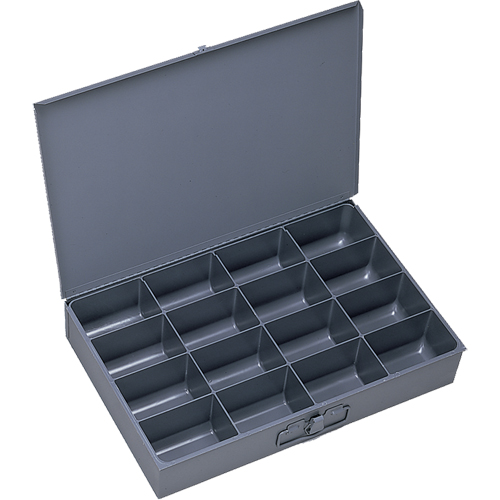 Compartment Scoop Boxes, Steel, 16 Slots, 18" W x 12" D x 3" H, Grey Equipment World