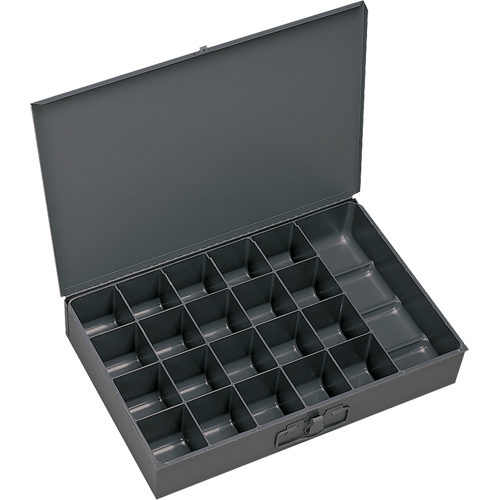Compartment Scoop Boxes, Steel, 21 Slots, 18" W x 12" D x 3" H, Grey Equipment World
