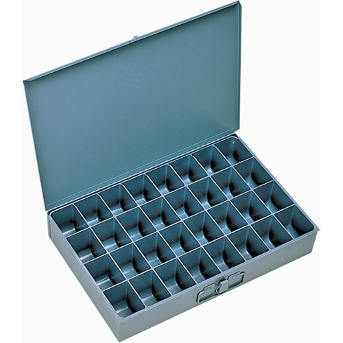Compartment Scoop Boxes, Steel, 32 Slots, 18" W x 12" D x 3" H, Grey Equipment World