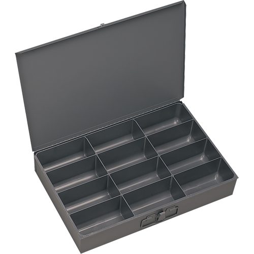 Compartment Scoop Boxes, Steel, 12 Slots, 13 3/8" W x 9-1/4" D x 2" H, Grey Equipment World