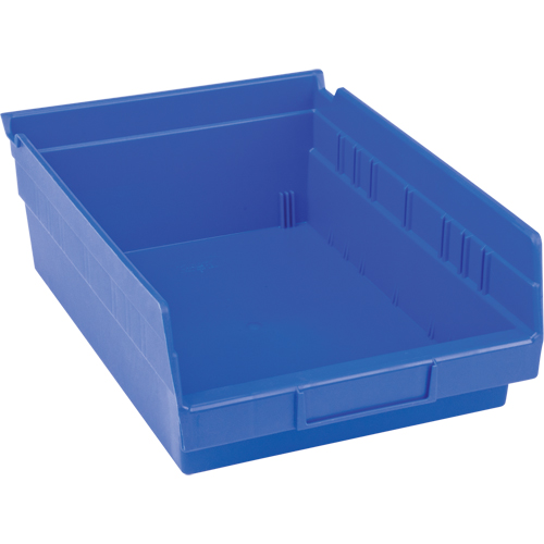 Plastic Shelf Bins, 8-3/8" W x 4" H x 11-5/8" D, Blue, 15 lbs. Capacity Equipment World