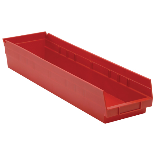 Shelf Bins, 6-5/8" W x 4" H x 23-5/8" D, Red, 50 lbs. Capacity Equipment World