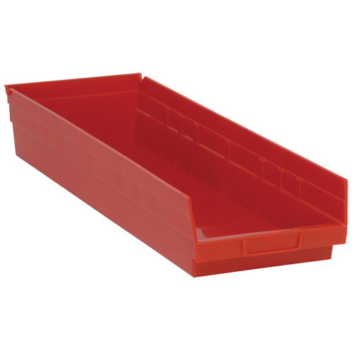 Shelf Bins, 8-3/8" W x 4" H x 23-5/8" D, Red, 50 lbs. Capacity Equipment World