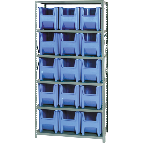 Shelving Unit with Stacking Bins, Steel, Boltless, 800 lbs. Capacity, 36" W x 75" H x 18" D Equipment World
