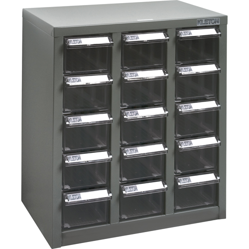 KPC-500 Parts Cabinet, Steel, 15 Drawers, 14" x 8-2/3" x 16-1/3", Grey Equipment World
