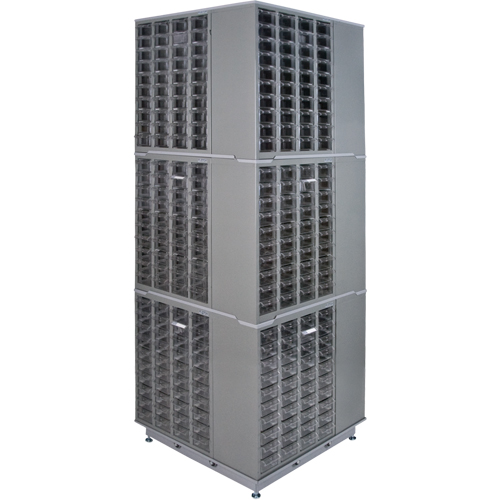 Armoire industrielle robuste avec carrousel &agrave; tiroirs, Acier, 480 tiroirs, 27" la x 27" p x 80" h, Gris Equipment World