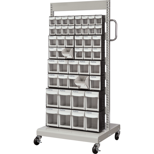 Mobile Tilt Bin Rack, Single-sided, 46 bins, 26-1/4" W x 22" D x 57-1/2" H Equipment World