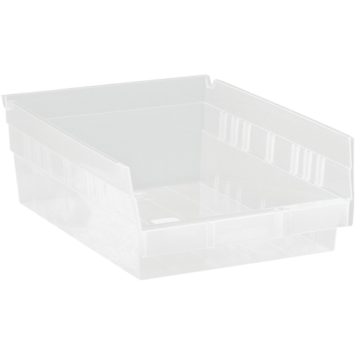 Shelf Bins, 8-3/8" W x 4" H x 11-5/8" D, Clear, 30 lbs. Capacity Equipment World