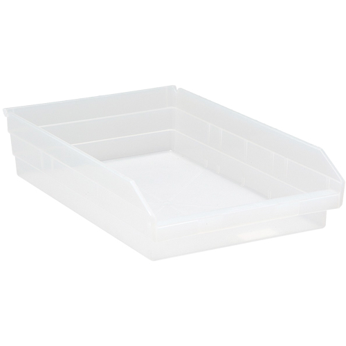 Shelf Bins, 11-1/8" W x 4" H x 17-7/8" D, Clear, 40 lbs. Capacity Equipment World