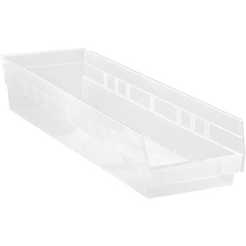 Shelf Bins, 6-5/8" W x 4" H x 23-5/8" D, Clear, 50 lbs. Capacity Equipment World