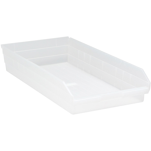 Shelf Bins, 11-1/8" W x 4" H x 23-5/8" D, Clear, 50 lbs. Capacity Equipment World