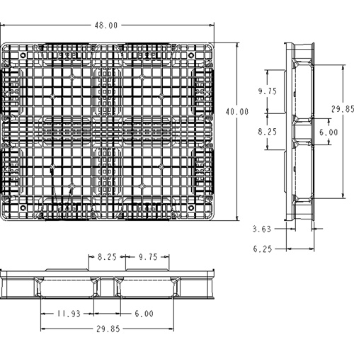 RackoCell Plastic Pallet, 4-Way Entry, 48" L x 40" W x 6-1/3" H Equipment World
