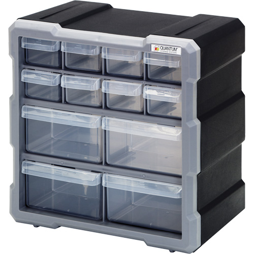 Drawer Cabinet, Plastic, 12 Drawers, 10-1/2" x 6-1/4" x 10-1/4", Black Equipment World
