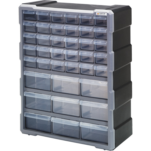 Drawer Cabinet, Plastic, 39 Drawers, 15" x 6-1/4" x 18-3/4", Black Equipment World