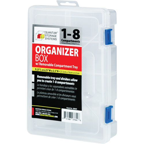 Plastic Compartment Box, 6.25" W x 9.25" D x 2.2" H, 8 Compartments Equipment World