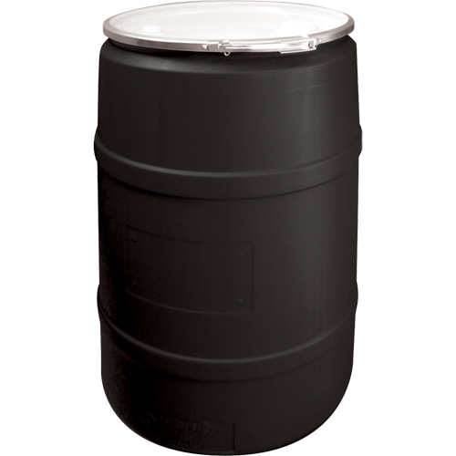 Polyethylene Drums, 55 US gal (45 imp. gal.), Open Top, Black Equipment World