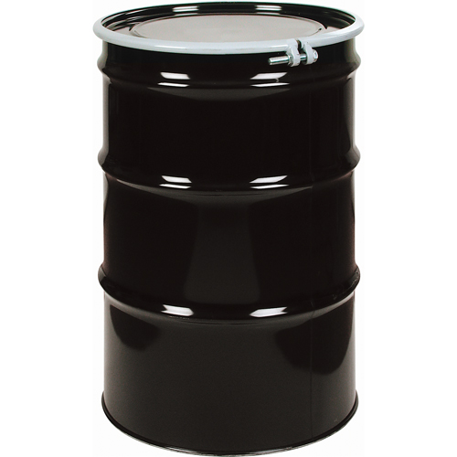 Steel Drums, 55 US gal (45 imp. gal.), Unlined, Black, Open Top, 1A2/Y1.4/140, 20 Gauge Equipment World