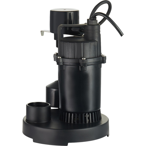 Thermoplastic Submersible Sump Pump, 2560 GPH, 115 V, 4.6 A, 1/3 HP Equipment World