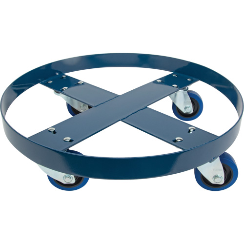 Drum Dolly, Steel, 1400 lbs. Capacity, 24" Diameter, Blue Elastic Casters Equipment World