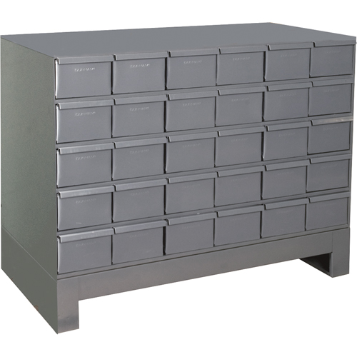 Industrial Drawer Cabinets With Base, 30 Drawers, 34-1/8" W x 12-1/4" D x 26-7/8" H, Grey Equipment World