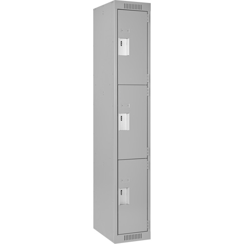 Clean Line Lockers, 3 -tier, 12" x 18" x 72", Steel, Grey, Rivet (Assembled) Equipment World