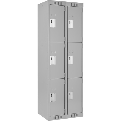 Clean Line Lockers, 3 -tier, Bank of 2, 24" x 18" x 72", Steel, Grey, Rivet (Assembled) Equipment World