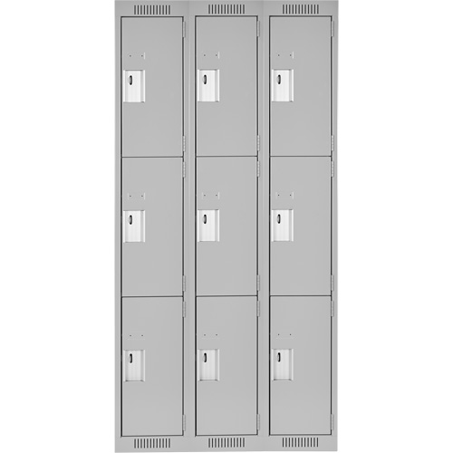 Clean Line Lockers, 3 -tier, Bank of 3, 36" x 18" x 72", Steel, Grey, Rivet (Assembled) Equipment World