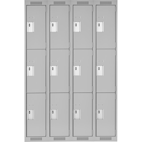 Clean Line Lockers, 3 -tier, Bank of 4, 48" x 18" x 72", Steel, Grey, Rivet (Assembled) Equipment World