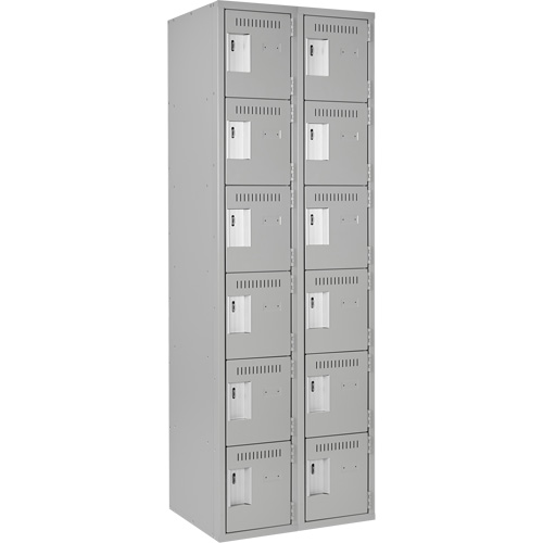 Clean Line Lockerettes, 6 -tier, Bank of 2, 24" x 18" x 72", Steel, Grey, Rivet (Assembled) Equipment World