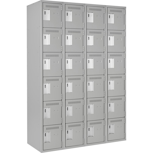 Clean Line Lockerettes, 6 -tier, Bank of 4, 48" x 18" x 72", Steel, Grey, Rivet (Assembled) Equipment World